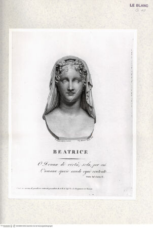 Vorderseite von Istituto Nazionale per la Grafica-Calcografia [http://creativecommons.org/publicdomain/mark/1.0/] Büste der Beatrice Dantes - , bh398893. Foto.