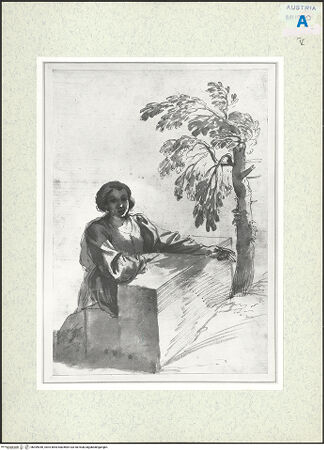 Vorderseite von Albertina [https://www.deutsche-digitale-bibliothek.de/content/lizenzen/rv-ez/] Mädchen auf einer Stufe neben einem Baum kniend - , bh399040_recto. Foto.