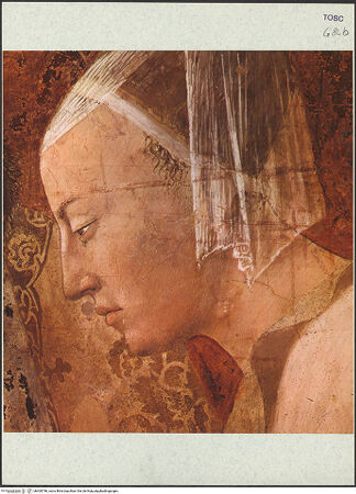 Vorderseite von unbekannt [https://www.deutsche-digitale-bibliothek.de/content/lizenzen/rv-ez/] Die Kreuzlegende, Propheten und HeiligenRechte WandDie Königin von Saba und das Kreuzesholz - Salomo und die Königin von Saba, Detail, bh400786_recto. Foto.