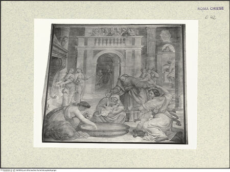 Vorderseite von Sopr. BAS ROMA [https://www.deutsche-digitale-bibliothek.de/content/lizenzen/rv-ez/] Zyklus von Szenen aus dem Marienlebenrechte Wand: Geburt Mariae - , bh400834_recto. Foto.