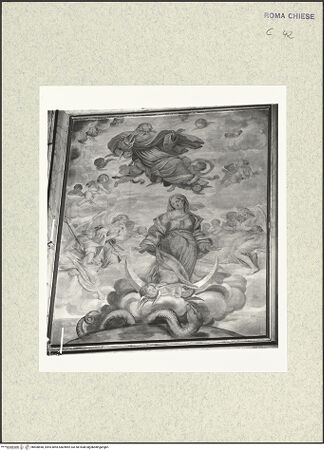 Vorderseite von Sopr. BAS ROMA [https://www.deutsche-digitale-bibliothek.de/content/lizenzen/rv-ez/] Zyklus von Szenen aus dem Marienlebenrechte Wand: Immaculata - , bh400840_recto. Foto.