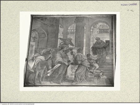 Vorderseite von Sopr. BAS ROMA [https://www.deutsche-digitale-bibliothek.de/content/lizenzen/rv-ez/] Zyklus von Szenen aus dem Marienlebenrechte Wand: Heimsuchung - , bh400909_recto. Foto.