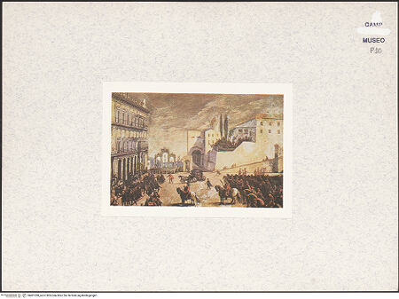 Vorderseite von unbekannt [https://www.deutsche-digitale-bibliothek.de/content/lizenzen/rv-ez/] Zeremonie am Platz des Palazzo Reale - Gesamtansicht, bh401298_recto. Foto.