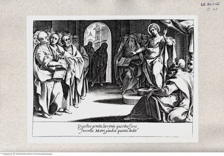 Vorderseite von Istituto Nazionale per la Grafica-Calcografia [http://creativecommons.org/publicdomain/mark/1.0/] Jesus unter den Schriftgelehrten; (Blatt [5] aus der Serie "I 15 Misteri del Rosario") - , bh404494. Foto.