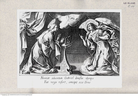 Vorderseite von Istituto Nazionale per la Grafica-Calcografia [http://creativecommons.org/publicdomain/mark/1.0/] Die Verkündignung; (Blatt [1] aus der Serie "I 15 Misteri del Rosario") - , bh404496. Foto.
