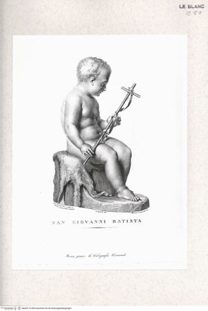 Vorderseite von Istituto Nazionale per la Grafica-Calcografia [http://creativecommons.org/publicdomain/mark/1.0/] "Recueil de statues, groupes...exécutés par Canova...a RomeSitzender Johannesknabe - , bh405110. Foto.