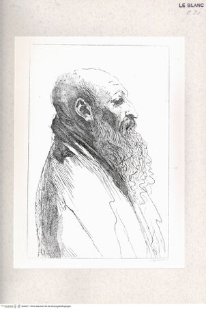 Vorderseite von Istituto Nazionale per la Grafica-Calcografia [http://creativecommons.org/publicdomain/mark/1.0/] Stichfolge nach Guercinos "Esemplari per il disegno"Kopf eines alten Mannes mit Bart im Profil - , bh405111. Foto.