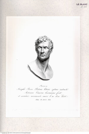 Vorderseite von Istituto Nazionale per la Grafica-Calcografia [http://creativecommons.org/publicdomain/mark/1.0/] "Recueil de statues, groupes...exécutés par Canova...a RomeKopf des Malers Joseph Bossi - , bh405114. Foto.