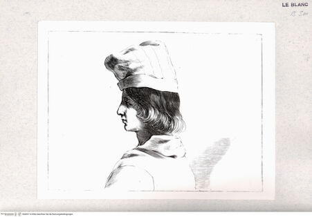 Vorderseite von Istituto Nazionale per la Grafica-Calcografia [http://creativecommons.org/publicdomain/mark/1.0/] Stichfolge nach Guercinos "Esemplari per il disegno"Jünglingskopf im Profil, mit Kopfbedeckung - , bh405116. Foto.