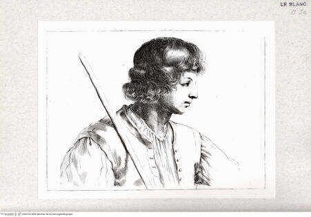 Vorderseite von Istituto Nazionale per la Grafica-Calcografia [http://creativecommons.org/publicdomain/mark/1.0/] Stichfolge nach Guercinos "Esemplari per il disegno"Halbfigur eines jungen Mannes, nach links gewandt - , bh405142. Foto.