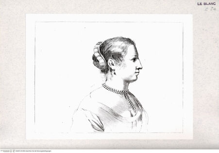 Vorderseite von Istituto Nazionale per la Grafica-Calcografia [http://creativecommons.org/publicdomain/mark/1.0/] Stichfolge nach Guercinos "Esemplari per il disegno"Halbfigur einer Frau, mit Perlenkette, nach links gewandt - , bh405145. Foto.