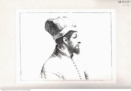 Vorderseite von Istituto Nazionale per la Grafica-Calcografia [http://creativecommons.org/publicdomain/mark/1.0/] Stichfolge nach Guercinos "Esemplari per il disegno"Kopf eines bärtigen Mannes mit Kopfbedeckung, im Profil nach links gewandt - , bh405149. Foto.