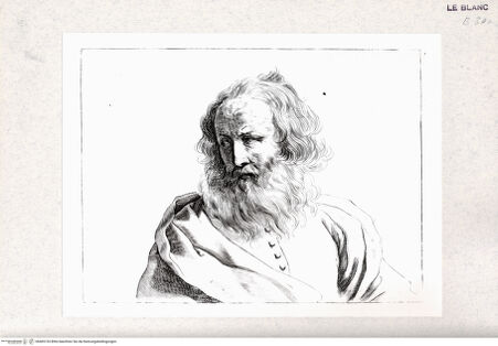 Vorderseite von Istituto Nazionale per la Grafica-Calcografia [http://creativecommons.org/publicdomain/mark/1.0/] Stichfolge nach Guercinos "Esemplari per il disegno"Kopf eines bärtigen Mannes, nach rechts gewandt - , bh405153. Foto.