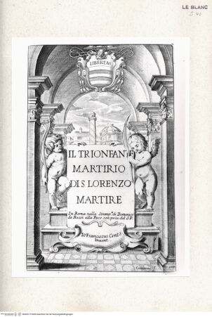 Vorderseite von Istituto Nazionale per la Grafica-Calcografia [http://creativecommons.org/publicdomain/mark/1.0/] "Il trionfante martirio di S.Lorenzo martire"Titelblatt - , bh405175. Foto.