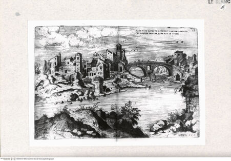 Vorderseite von Gabinetto Nazionale delle Stampe [http://creativecommons.org/publicdomain/mark/1.0/] Ponte Quattro Capi o Fabricio con la veduta ad oriente dell'Isola Tiberina Acquaforte - , bh405257. Foto.