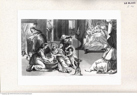 Vorderseite von Bibliotheca Hertziana [http://creativecommons.org/publicdomain/mark/1.0/] Pitture di Bartolommeo Cesi esistenti nella Cappella di Santa Maria Nunziata detta de' Bulgari in Bologna / disegnate e pubblicate per la prima volta da Gaetano Canuti, Bologna : Olmo und Tiocchi, 1832 - 1834. 1 - 2Band 1Tafel VI.: Die Geburt Mariens - , bh405570. Foto.