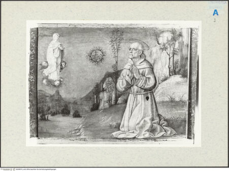 Vorderseite von Szépmüvészeti Múzeum [https://www.deutsche-digitale-bibliothek.de/content/lizenzen/rv-ez/] Die Jungfrau erscheint dem heiligen Bernardino von Siena - , bh408010_recto. Foto.