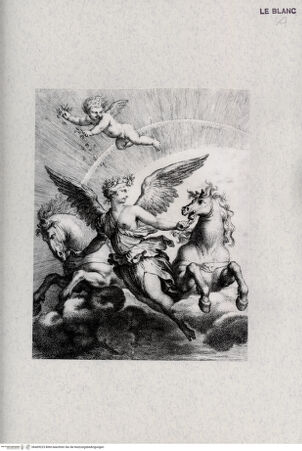 Vorderseite von  [http://creativecommons.org/publicdomain/mark/1.0/] Aurora über Wolken, geflügelt, zwei Sonnenpferde am Zügel führend - , bh409223. Foto.