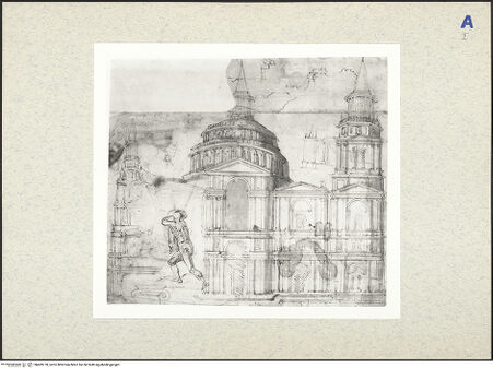 Vorderseite von Staatliche Graphische Sammlung [http://creativecommons.org/publicdomain/mark/1.0/] Variation über Antonio da Sangallos Fassandenentwurf für Sankt Peter - Gesamtansicht, bh409770_recto. Foto.