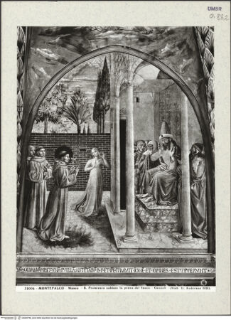 Vorderseite von Alinari [https://www.deutsche-digitale-bibliothek.de/content/lizenzen/rv-ez/] Szenen aus dem Leben des heiligen Franz von Assisi und HeiligeFeuerprobe vor dem Sultan, Vertreibung der Dämonen aus Arezzo, Mantelspende, Traum des Franziskus vom Himmlischen Palast - Oberes Register: Feuerprobe vor dem Sultan, bh409798_recto. Foto: Anderson, Domenico.