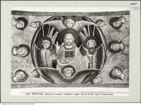 Vorderseite von Alinari [https://www.deutsche-digitale-bibliothek.de/content/lizenzen/rv-ez/] Kapellenausmalung: Geschichte des heiligen Hieronymus und HeiligeSegnender Christus und Engel - Detail: Christus, bh409799_recto. Foto.