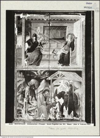 Vorderseite von Alinari [https://www.deutsche-digitale-bibliothek.de/content/lizenzen/rv-ez/] Szenen aus dem Leben ChristiDie Verkündigung; Die Anbetung des Christuskindes durch Maria - Verkündigung und Anbetung des Christuskindes, bh409809_recto. Foto.