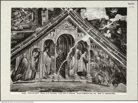 Vorderseite von Alinari [https://www.deutsche-digitale-bibliothek.de/content/lizenzen/rv-ez/] Szenen aus dem Leben des Heiligen Antonius Abbas und HeiligeDie Bekehrung des heiligen Antonius Abbas; der heilige Antonius Abbas schenkt seinen Besitz den Armen - Gesamtansicht, bh409811_recto. Foto.