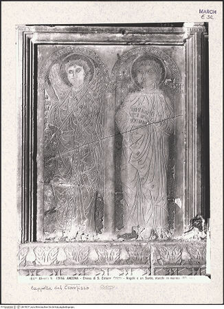 Vorderseite von Alinari [https://www.deutsche-digitale-bibliothek.de/content/lizenzen/rv-ez/] Chorschranke des Bischofs Beraldo - Gabriel (Verkündigung), Johannes der Evangelist, bh410017_recto. Foto.