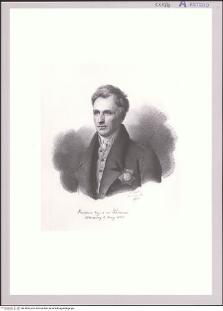 Vorderseite von Dresden, Kupferstichkabinett [https://www.deutsche-digitale-bibliothek.de/content/lizenzen/rv-ez/] Der sächsische Staatsmann, Astronom und Kunstsammler Bernhard August von Lindenau - , bh410896_recto. Foto.