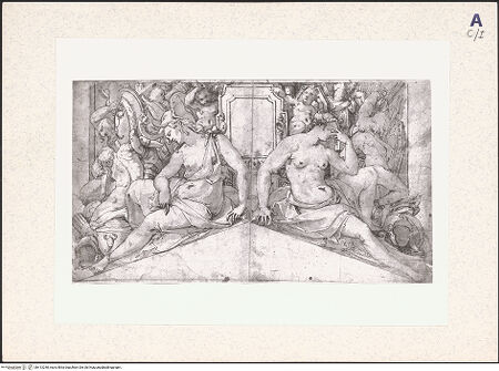 Vorderseite von Harvard University Art Museums [https://www.deutsche-digitale-bibliothek.de/content/lizenzen/rv-ez/] Entwurf zur Supraporte des Freskos der Einnahme von Tunis in der Sala Regia - , bh413248_recto. Foto.