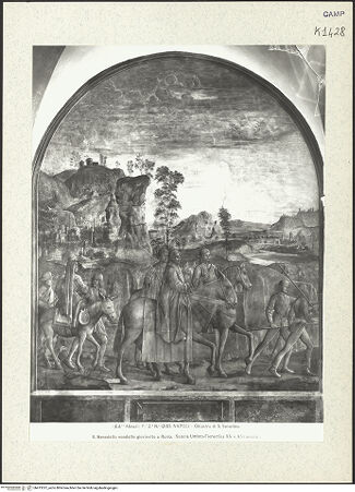 Vorderseite von Alinari [https://www.deutsche-digitale-bibliothek.de/content/lizenzen/rv-ez/] Szenen aus dem Leben des heiligen BenediktDie Reise des heiligen Benedikt nach Rom - Gesamtansicht, bh413337_recto. Foto.