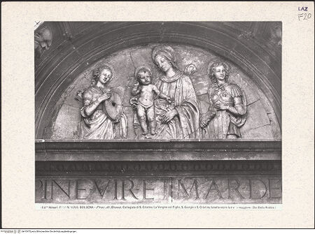 Vorderseite von Alinari [https://www.deutsche-digitale-bibliothek.de/content/lizenzen/rv-ez/] Madonna zwischen den heiligen Christina und Georg - Gesamtansicht, bh413475_recto. Foto.