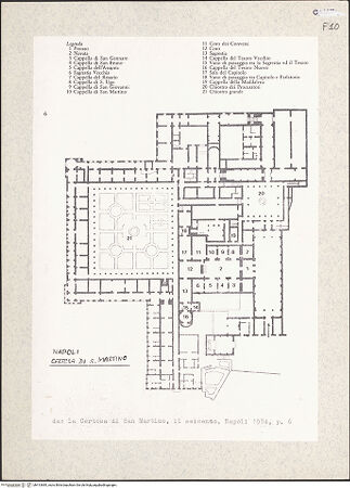 Vorderseite von Bibliotheca Hertziana [https://www.deutsche-digitale-bibliothek.de/content/lizenzen/rv-ez/] Verschiedene Grundrisse der Certosa di San Martino, Neapel - Grundriss der Anlage, bh413685_recto. Foto.