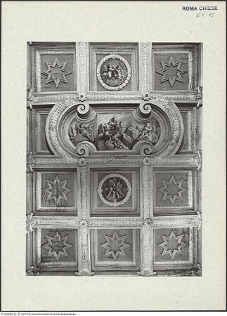 Vorderseite von ICCD [https://www.deutsche-digitale-bibliothek.de/content/lizenzen/rv-ez/] Kassettendecke mit Bildfeldern - Detail: Sapientia divina und umliegende Kassetten, bh414106_recto. Foto.