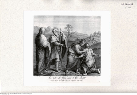 Vorderseite von Staatsgalerie [http://creativecommons.org/publicdomain/mark/1.0/] Serie nach den Fresken in der Compagnia dello Scalzo, FlorenzDie Begegnung von Jesus und Johannes - , bh419097. Foto.