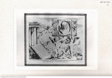 Vorderseite von Staatsgalerie [http://creativecommons.org/publicdomain/mark/1.0/] Titelblatt zu der Stichfolge von 5 Blättern nach den Fresken Mantegnas in der Eremitenkirche in Padua mit Widmung an den Fürsten von Kaunitz - , bh419326. Foto.