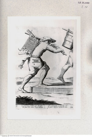 Vorderseite von Staatsgalerie [http://creativecommons.org/publicdomain/mark/1.0/] "L'arti per via disegnate et offerte dal Sig. Gioseppe M.a Mittelli al Grande et Alto Nettuno Gigante Sig. della Piazza di Bologna"Bl. 32: Der Brunnensäuberer; "Se corre l'uno, e l'altro par che voli..." - , bh420075. Foto.