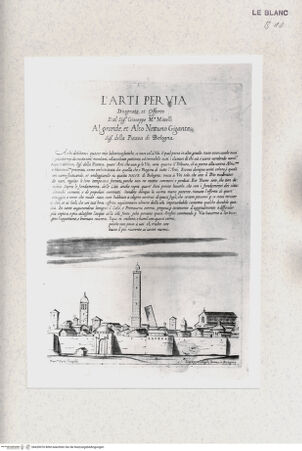 Vorderseite von Staatsgalerie [http://creativecommons.org/publicdomain/mark/1.0/] "L'arti per via disegnate et offerte dal Sig. Gioseppe M.a Mittelli al Grande et Alto Nettuno Gigante Sig. della Piazza di Bologna"Titelblatt - , bh420076. Foto.