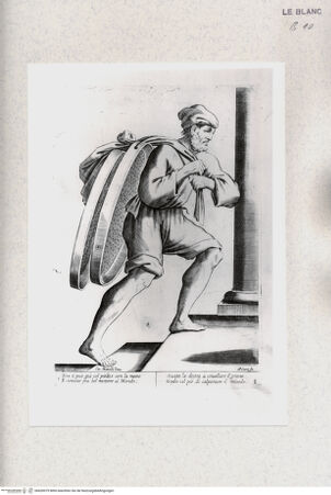 Vorderseite von Staatsgalerie [http://creativecommons.org/publicdomain/mark/1.0/] "L'arti per via disegnate et offerte dal Sig. Gioseppe M.a Mittelli al Grande et Alto Nettuno Gigante Sig. della Piazza di Bologna"Bl. 1: Der Kornsieber; "Non si puo gia col piede, e con la mano..." - , bh420079. Foto.