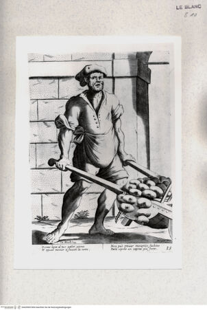 Vorderseite von Staatsgalerie [http://creativecommons.org/publicdomain/mark/1.0/] "L'arti per via disegnate et offerte dal Sig. Gioseppe M.a Mittelli al Grande et Alto Nettuno Gigante Sig. della Piazza di Bologna"Bl. 15: Der Zwiebelverkäufer; "O come bene al tuo valor vicino..." - , bh420083. Foto.