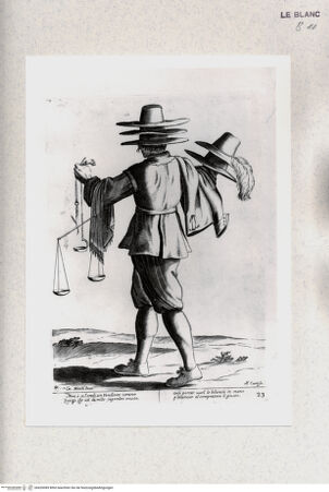 Vorderseite von Staatsgalerie [http://creativecommons.org/publicdomain/mark/1.0/] "L'arti per via disegnate et offerte dal Sig. Gioseppe M.a Mittelli al Grande et Alto Nettuno Gigante Sig. della Piazza di Bologna"Bl. 23: Der Gebrauchtwarenhändler; "Non e se, l'credi, un venditore istrano..." - , bh420089. Foto.