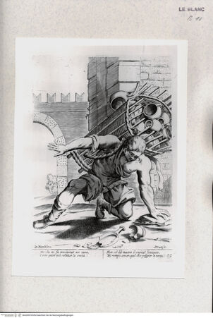 Vorderseite von Staatsgalerie [http://creativecommons.org/publicdomain/mark/1.0/] "L'arti per via disegnate et offerte dal Sig. Gioseppe M.a Mittelli al Grande et Alto Nettuno Gigante Sig. della Piazza di Bologna"Bl. 19: Der Geschirrverkäufer; "Or che mi fa precipitar un sasso..." - , bh420093. Foto.