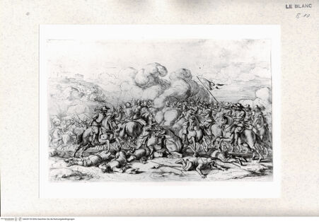 Vorderseite von Staatsgalerie [http://creativecommons.org/publicdomain/mark/1.0/] Das Schlachtengetümmel; (Blatt aus der Serie der kleinen Schlachten von 8 Blatt) (1. Zustand) - , bh420155. Foto.