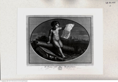 Vorderseite von Staatsgalerie [http://creativecommons.org/publicdomain/mark/1.0/] "Il genio dell' architettura" (aus einer Folge von 4 Blatt mit Darstellungen von den Genien der Künste) - , bh420178. Foto.