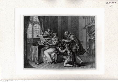 Vorderseite von Staatsgalerie [http://creativecommons.org/publicdomain/mark/1.0/] "The Dukes of Northumberland and Suffolk praying Lady Gray to accept the crown" - , bh420180. Foto.