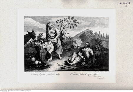 Vorderseite von Staatsgalerie [http://creativecommons.org/publicdomain/mark/1.0/] Landleute mit einem Baby, Schafen und einem Maultier - , bh420208. Foto.