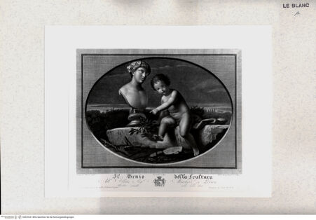 Vorderseite von Staatsgalerie [http://creativecommons.org/publicdomain/mark/1.0/] "Il genio della scultura" (aus einer Folge von 4 Blatt mit Darstellungen von den Genien der Künste) - , bh420341. Foto.