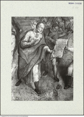 Vorderseite von ICCD [https://www.deutsche-digitale-bibliothek.de/content/lizenzen/rv-ez/] Szenen aus der Geschichte des heiligen Kreuzes und des OratoriumsBestätigung der Statuten der Bruderschaft - Detail; nach der Restaurierung von 1963-64, bh421428_recto. Foto.