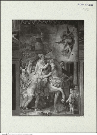 Vorderseite von ICCD [https://www.deutsche-digitale-bibliothek.de/content/lizenzen/rv-ez/] Szenen aus der Geschichte des heiligen Kreuzes und des OratoriumsEin Engel erscheint Kaiser Heraclius beim Einzug nach Jerusalem - gesamt; nach der Restaurierung 1963-1964, bh421433_recto. Foto.