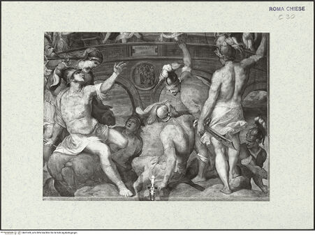 Vorderseite von ICCD [https://www.deutsche-digitale-bibliothek.de/content/lizenzen/rv-ez/] Szenen aus der Geschichte des heiligen Kreuzes und des OratoriumsDuell zwischen Heraclius und Chosrau - Detail; nach der Restaurierung von 1963-64, bh421438_recto. Foto.